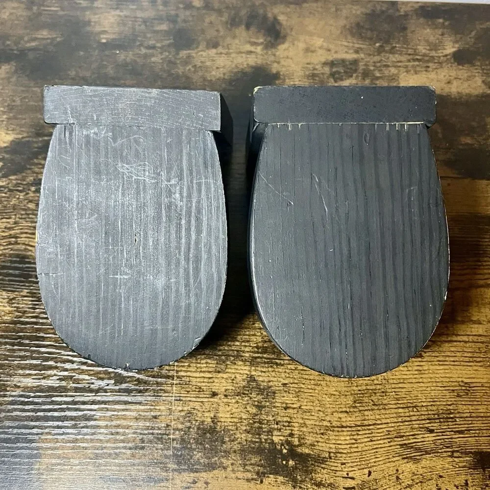 Vintage Black Wooden Train Bookends Set Locomotive Caboose Handcrafted